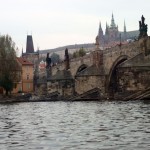 Looking up to the castle and Charles Bridge from the river